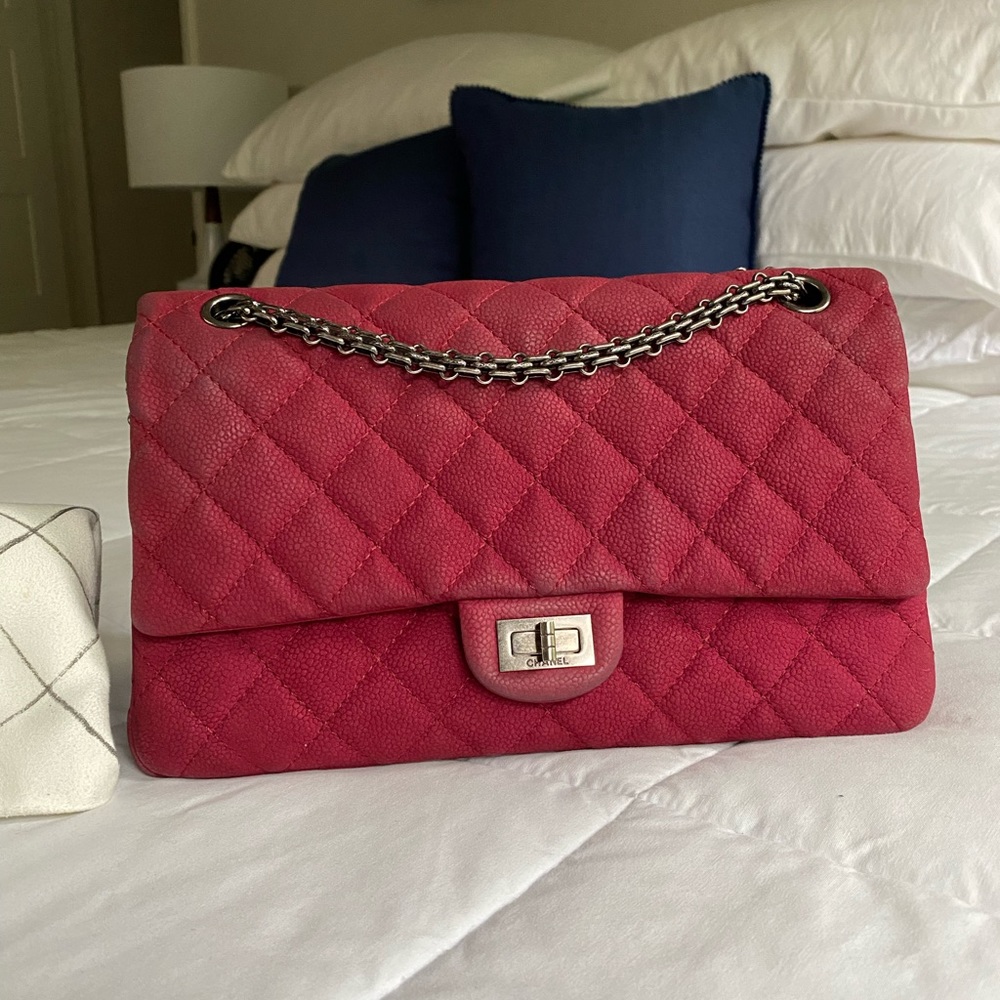 SOLD 🔴 Chanel Burgundy Quilted Caviar Nubuck Reissue2.55 Double Flap Bag